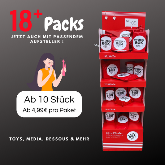 Secret Packs, Ü18-Mystery Erotikpacks für Shops und Läden mit passendem Aufsteller