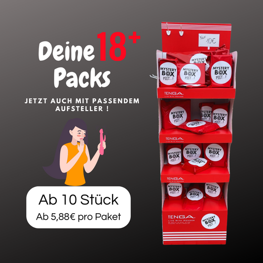 Secret Packs, Ü18-Mystery Erotikpacks für Shops und Läden mit passendem Aufsteller